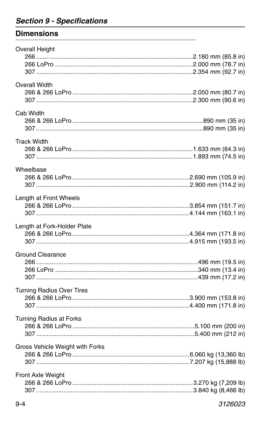 Dimensions, Dimensions -4 | JLG 266 LoPro Operator Manual User Manual | Page 128 / 140