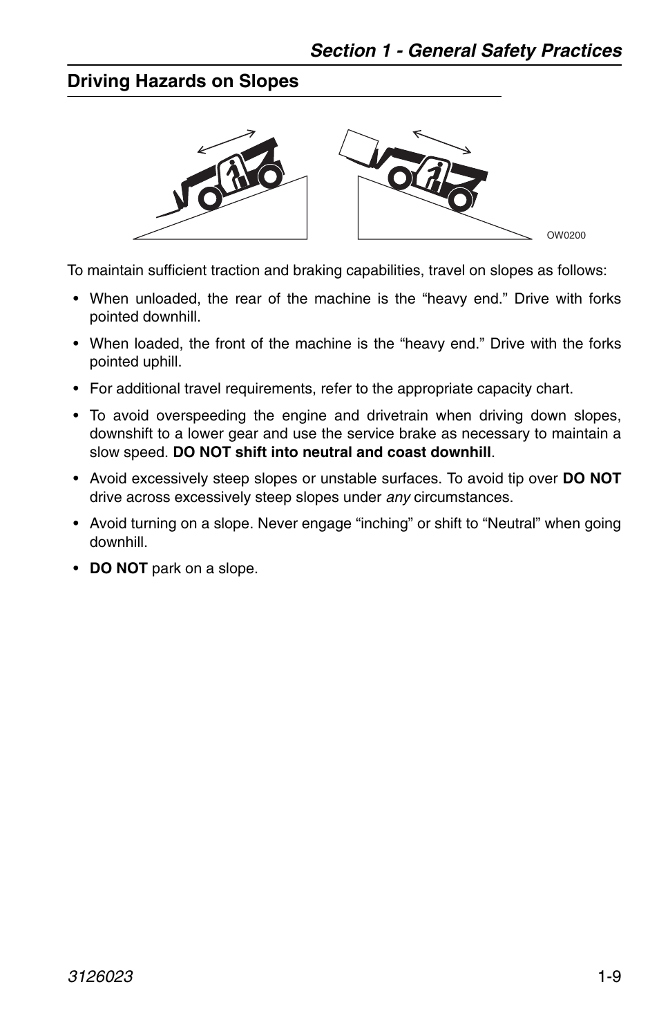 Driving hazards on slopes, Driving hazards on slopes -9 | JLG 266 LoPro Operator Manual User Manual | Page 19 / 140