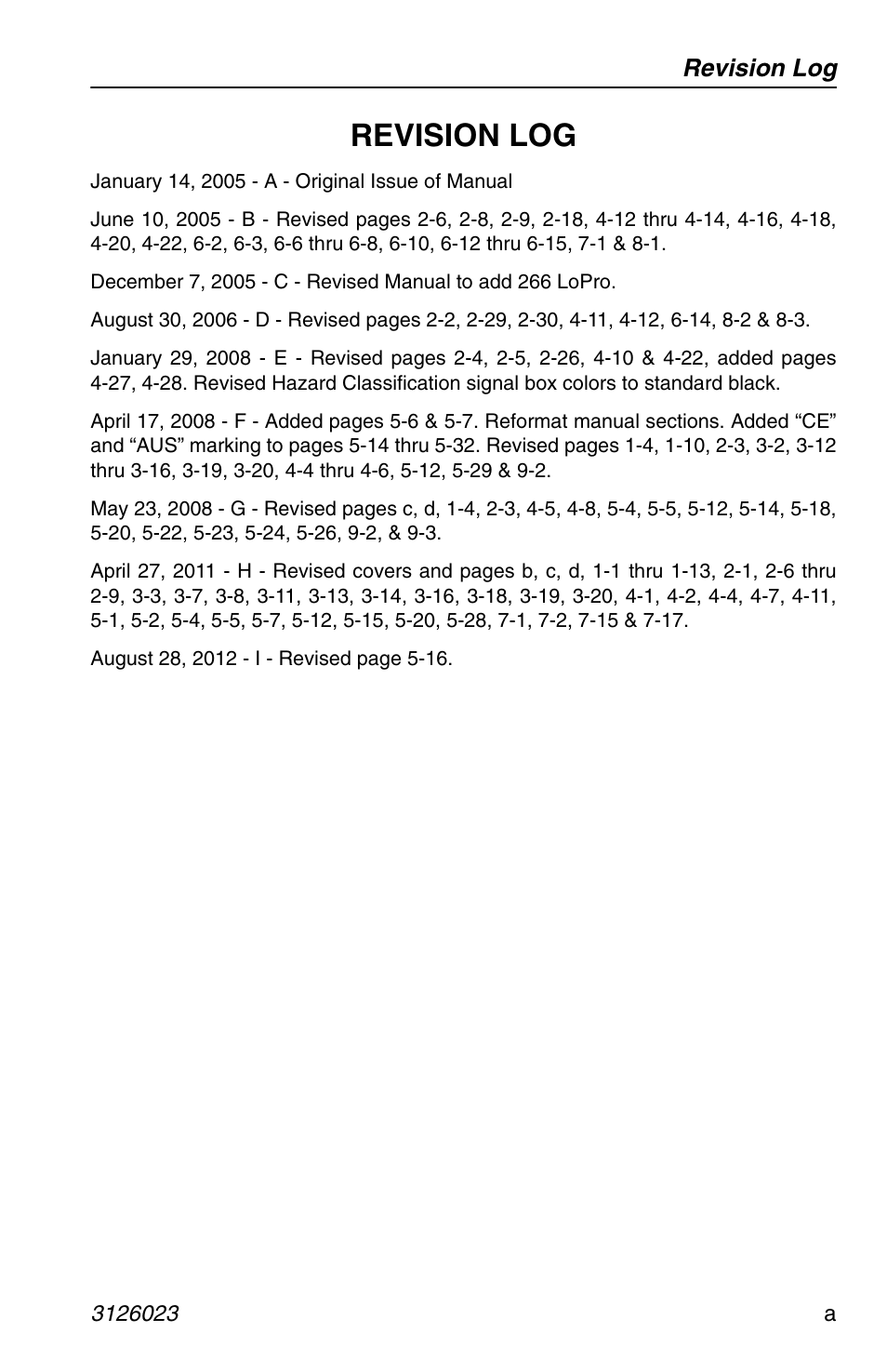 Revision log | JLG 266 LoPro Operator Manual User Manual | Page 3 / 140