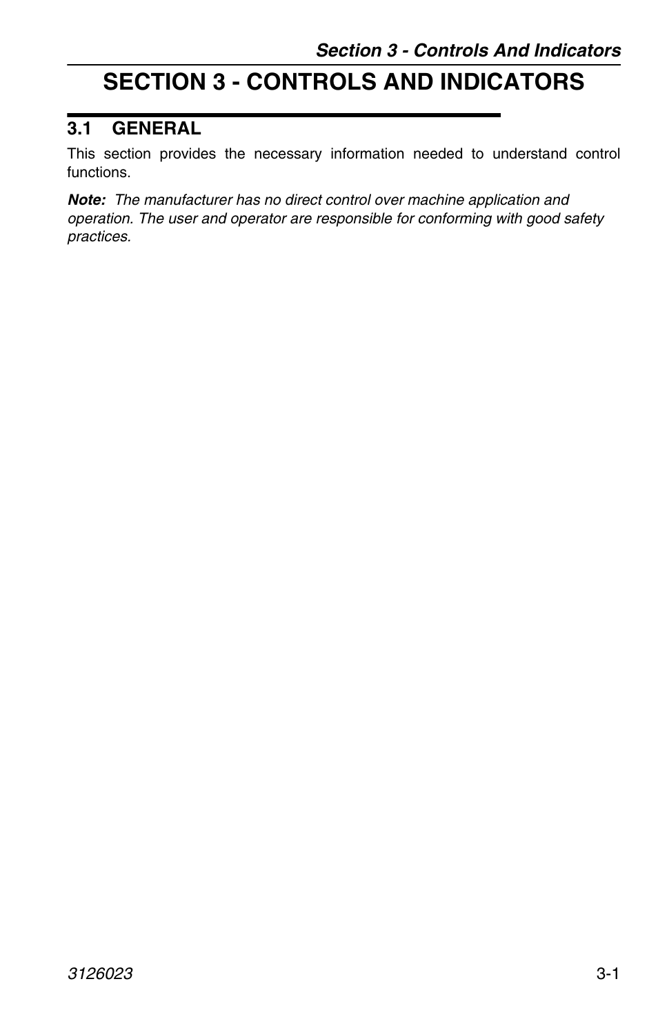 Section 3 - controls and indicators, 1 general, 1 general -1 | JLG 266 LoPro Operator Manual User Manual | Page 35 / 140