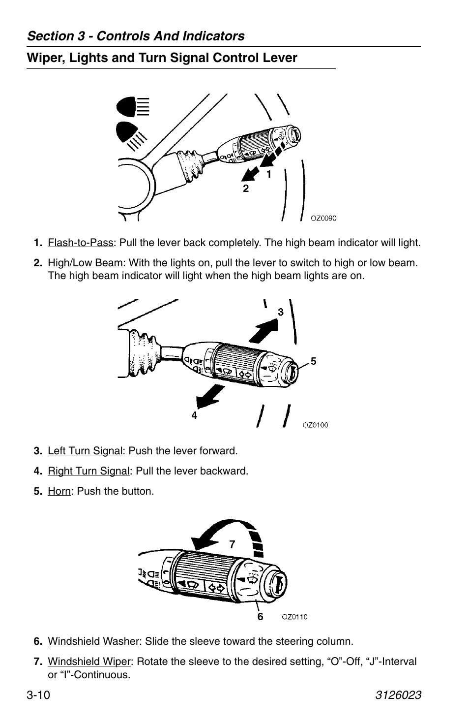 Wiper, lights and turn signal control lever, Wiper, lights and turn signal control lever -10 | JLG 266 LoPro Operator Manual User Manual | Page 44 / 140