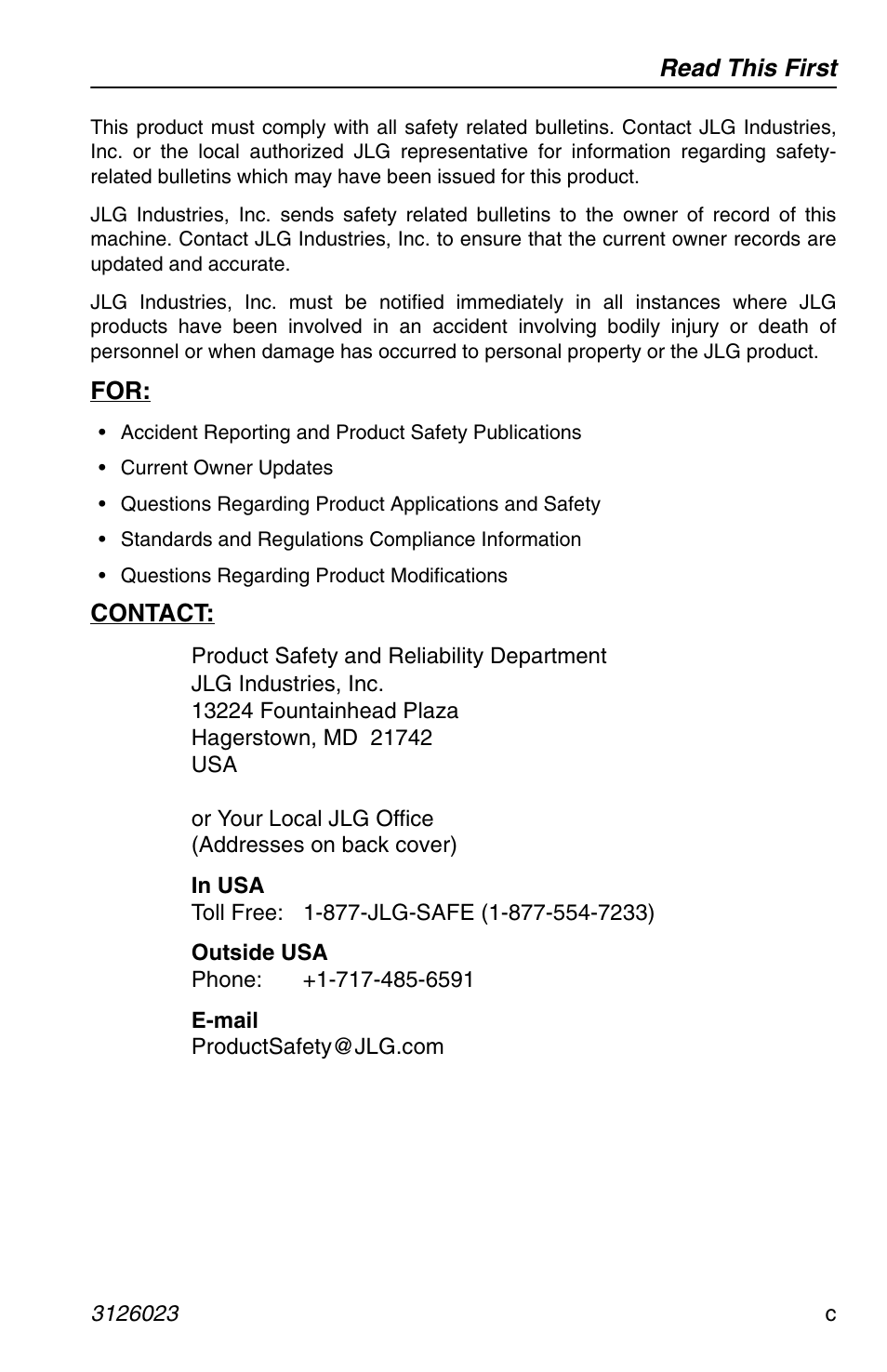 JLG 266 LoPro Operator Manual User Manual | Page 5 / 140