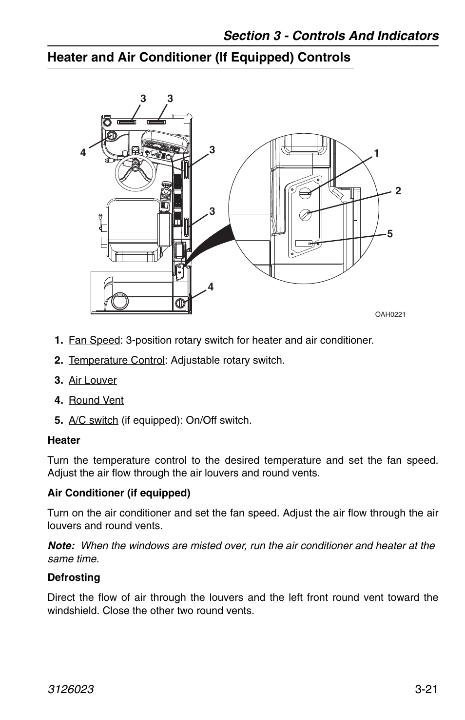Heater and air conditioner (if equipped) controls | JLG 266 LoPro Operator Manual User Manual | Page 55 / 140