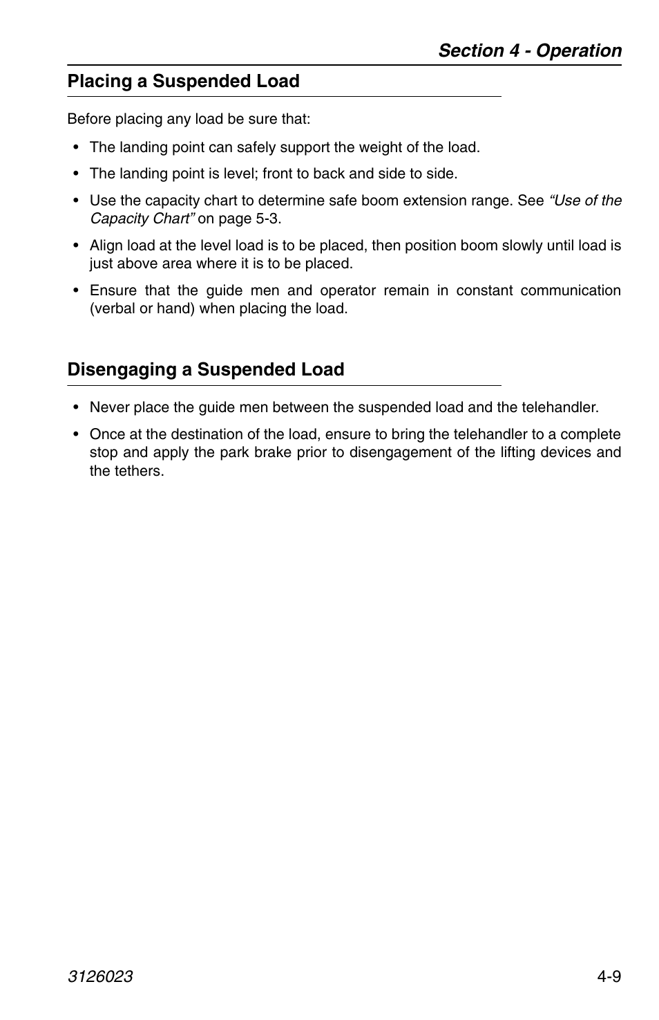 Placing a suspended load, Disengaging a suspended load | JLG 266 LoPro Operator Manual User Manual | Page 69 / 140