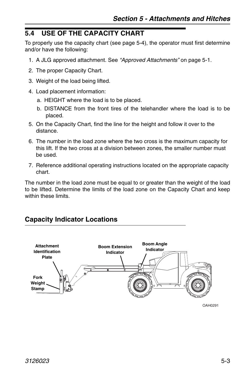 4 use of the capacity chart, Capacity indicator locations, 4 use of the capacity chart -3 | Capacity indicator locations -3 | JLG 266 LoPro Operator Manual User Manual | Page 75 / 140