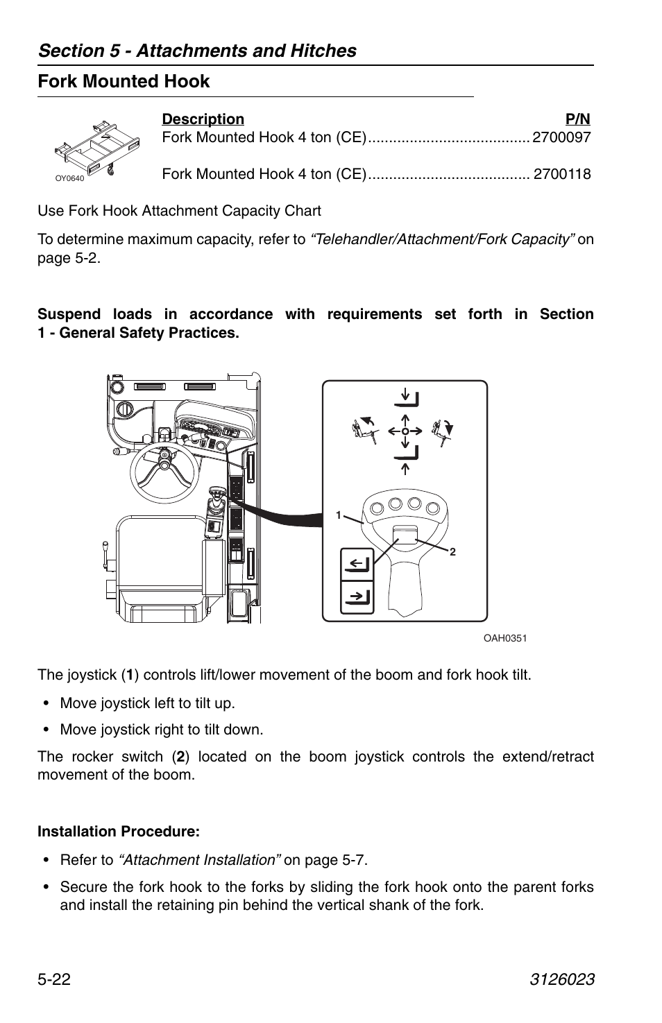 Fork mounted hook, Fork mounted hook -22 | JLG 266 LoPro Operator Manual User Manual | Page 94 / 140