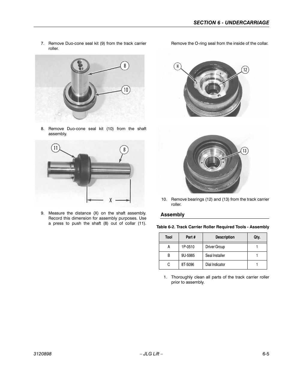 Assembly, Assembly -5, Track carrier roller required tools - assembly -5 | JLG 600SC_660SJC Service Manual User Manual | Page 109 / 186