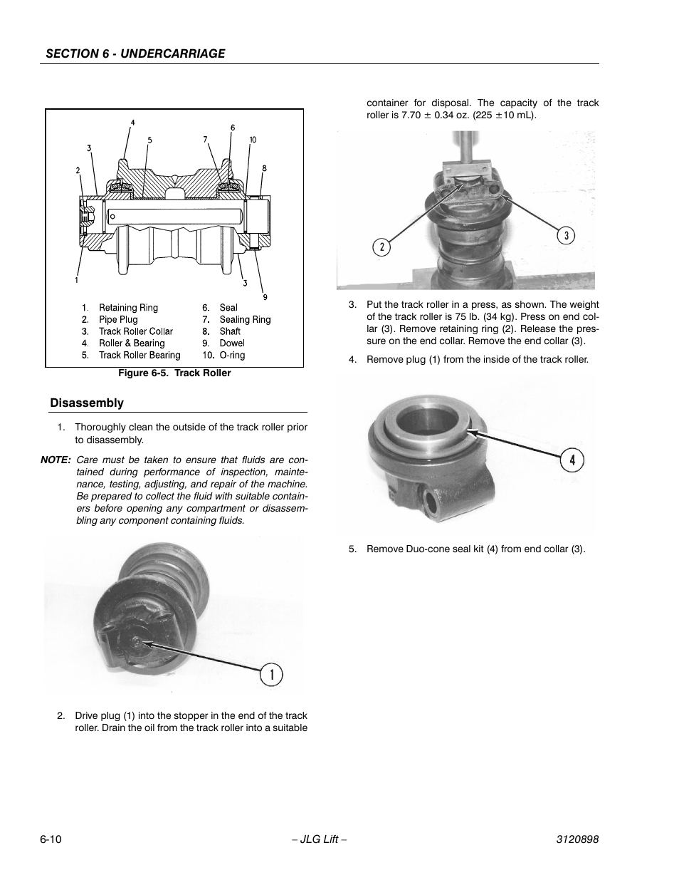 Disassembly, Disassembly -10, Track roller -10 | JLG 600SC_660SJC Service Manual User Manual | Page 114 / 186