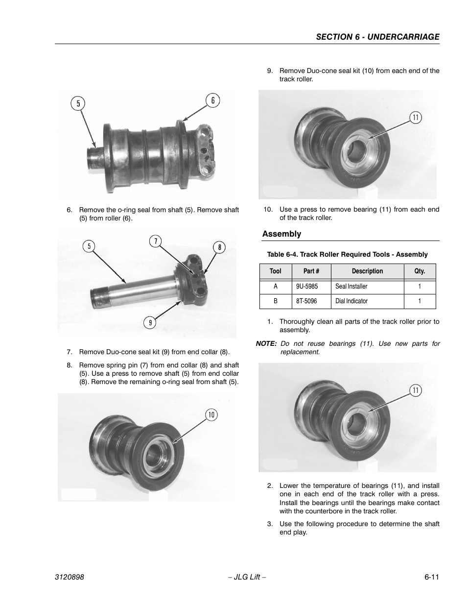 Assembly, Assembly -11, Track roller required tools - assembly -11 | JLG 600SC_660SJC Service Manual User Manual | Page 115 / 186