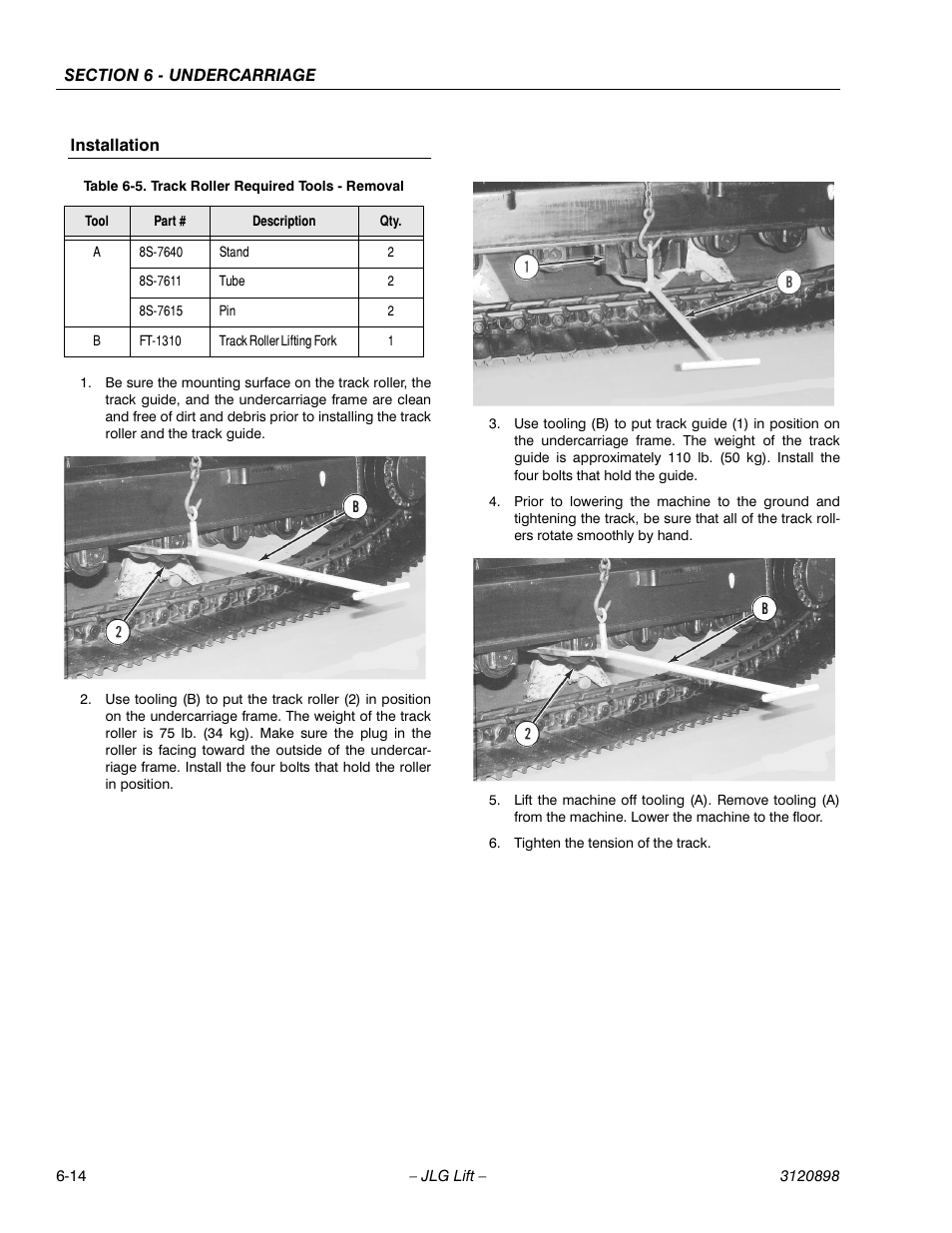 Installation, Installation -14, Track roller required tools - removal -14 | JLG 600SC_660SJC Service Manual User Manual | Page 118 / 186