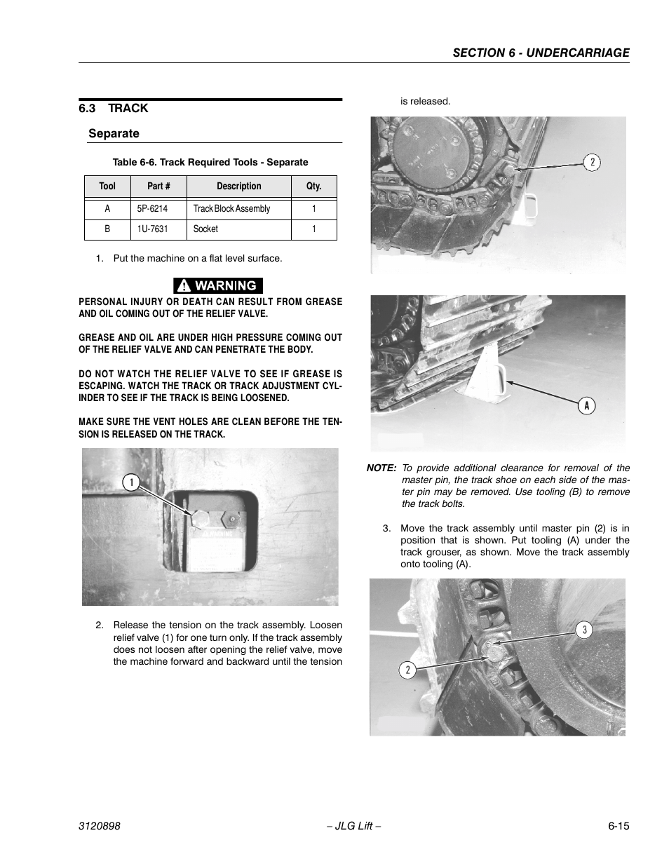 3 track, Separate, Track -15 | Separate -15, Track required tools - separate -15 | JLG 600SC_660SJC Service Manual User Manual | Page 119 / 186