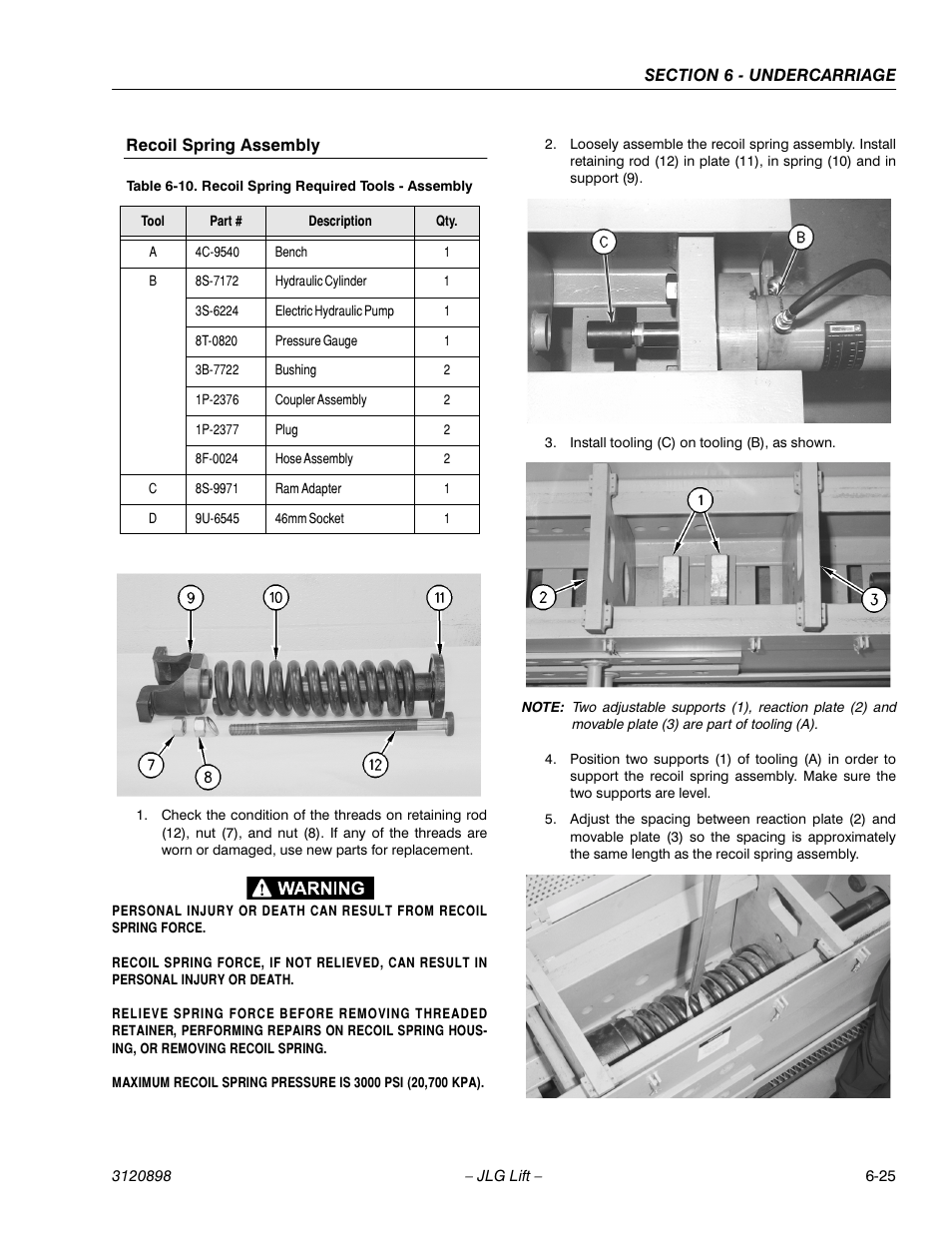 Recoil spring assembly, Recoil spring assembly -25, Recoil spring required tools - assembly -25 | JLG 600SC_660SJC Service Manual User Manual | Page 129 / 186