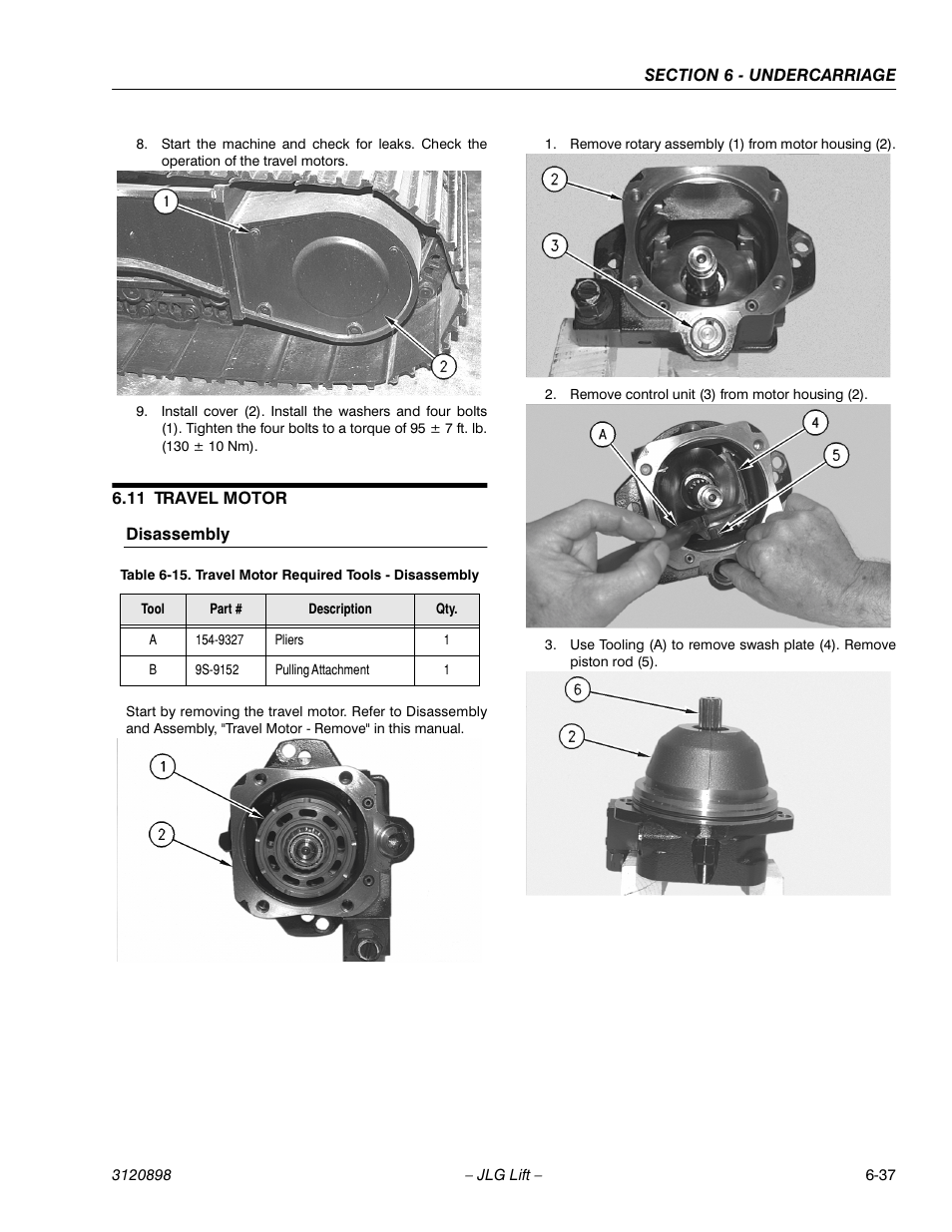 11 travel motor, Disassembly, Travel motor -37 | Disassembly -37, Travel motor required tools - disassembly -37 | JLG 600SC_660SJC Service Manual User Manual | Page 141 / 186