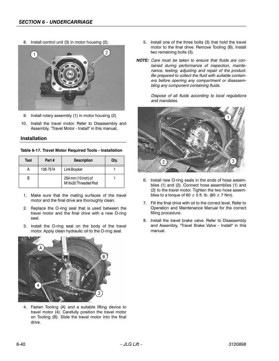 Installation, Installation -40, Travel motor required tools - installation -40 | JLG 600SC_660SJC Service Manual User Manual | Page 144 / 186