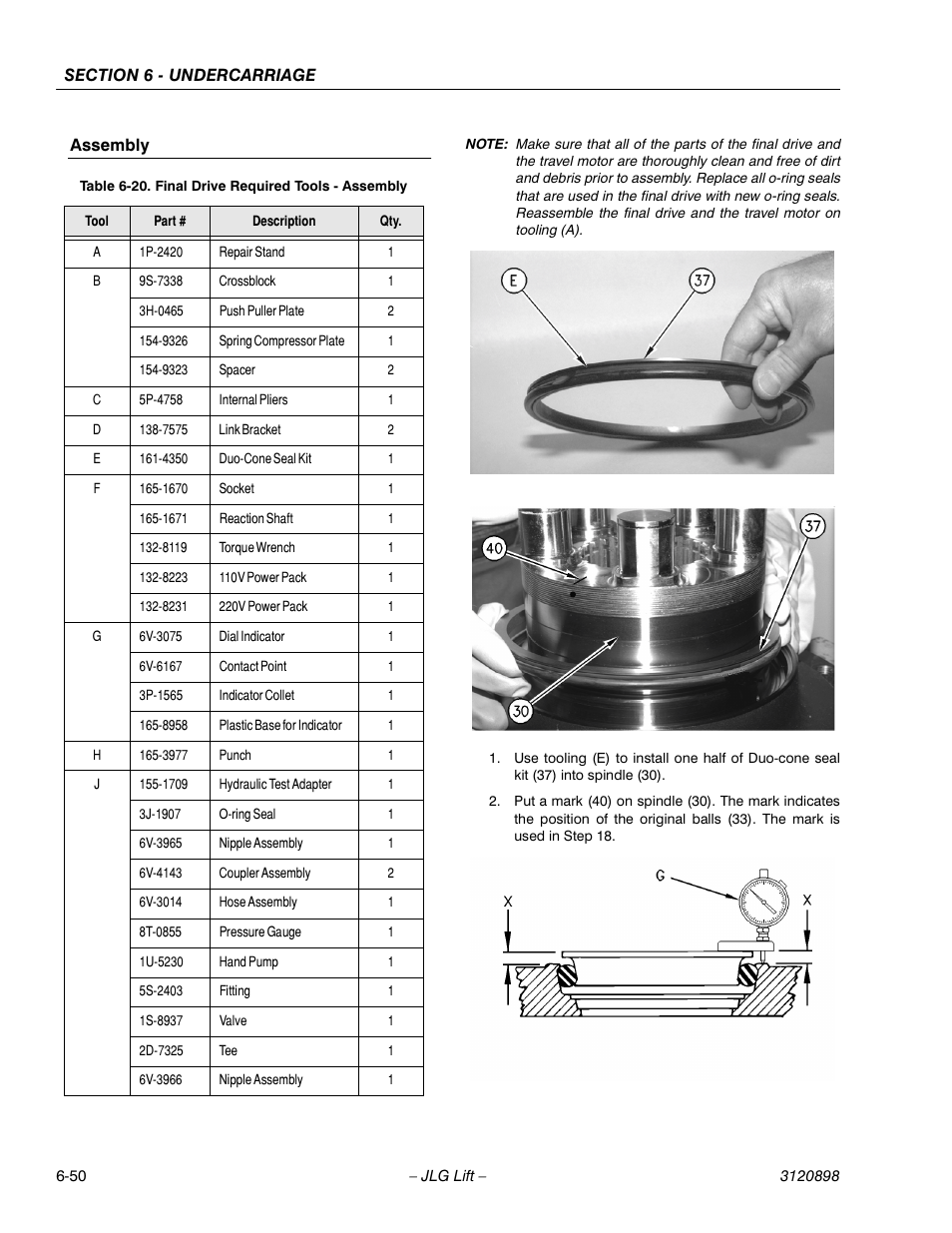 Assembly, Assembly -50, Final drive required tools - assembly -50 | JLG 600SC_660SJC Service Manual User Manual | Page 154 / 186