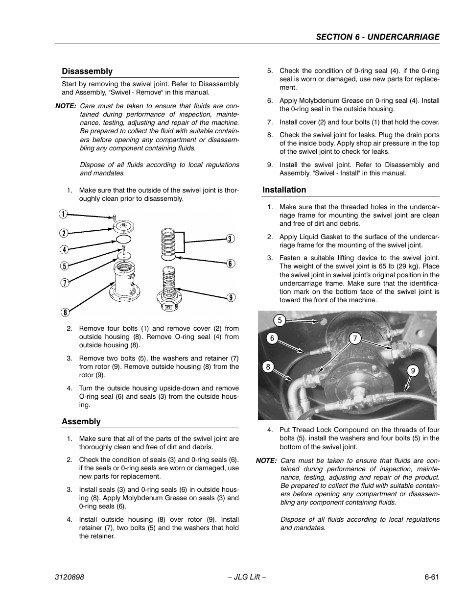 Disassembly, Assembly, Installation | Disassembly -61, Installation -61 | JLG 600SC_660SJC Service Manual User Manual | Page 165 / 186