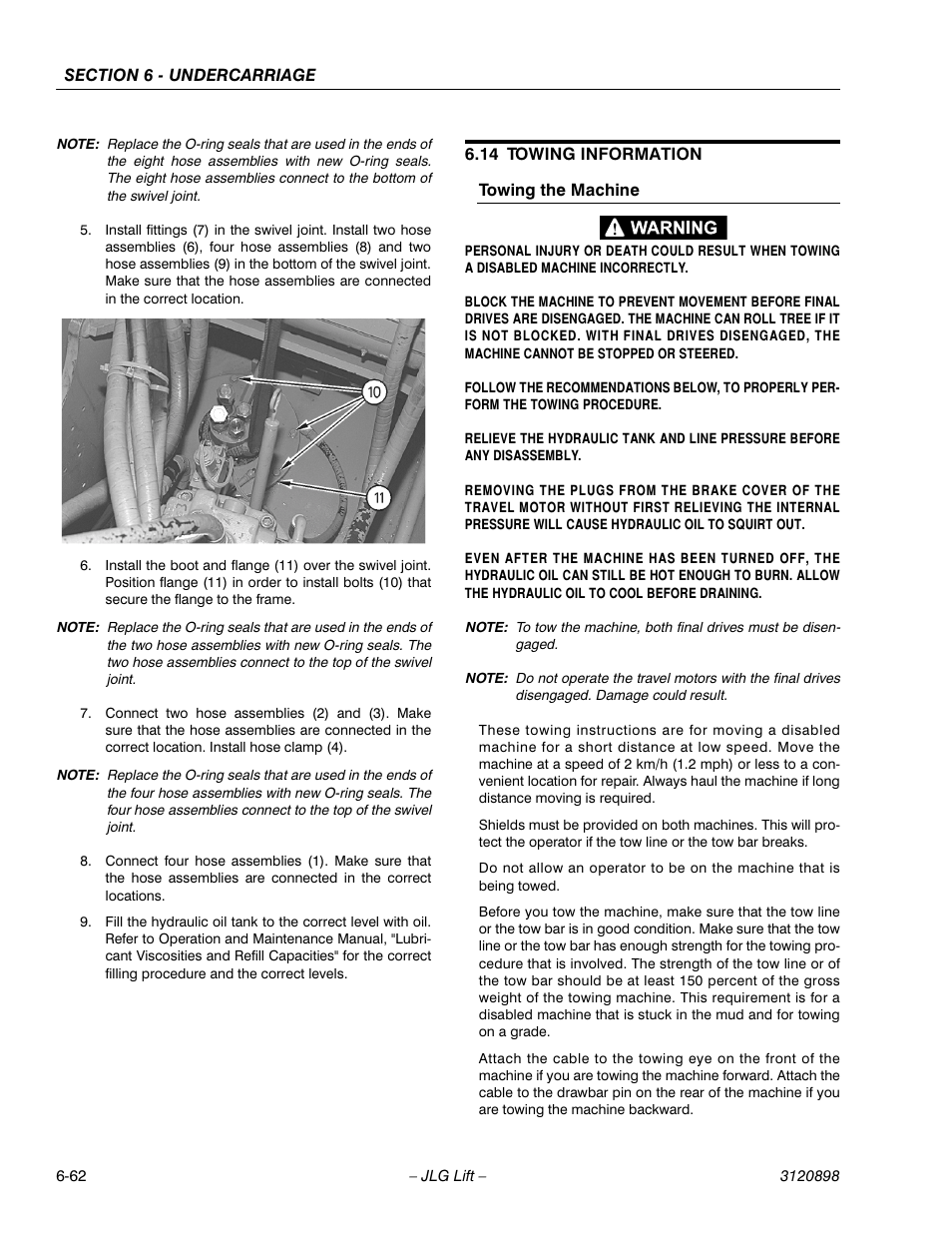 14 towing information, Towing the machine, Towing information -62 | Towing the machine -62 | JLG 600SC_660SJC Service Manual User Manual | Page 166 / 186