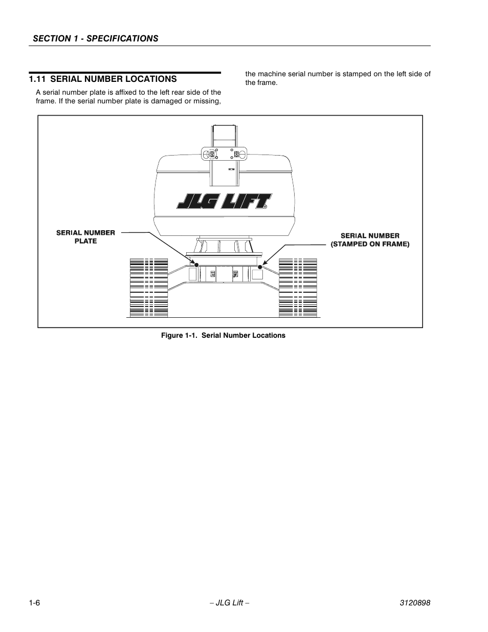 11 serial number locations, Serial number locations -6 | JLG 600SC_660SJC Service Manual User Manual | Page 18 / 186