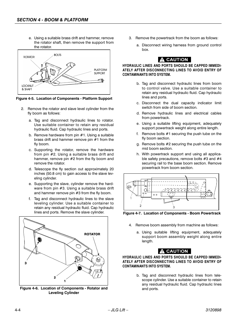 Location of components - platform support -4, Location of components - boom powertrack -4 | JLG 600SC_660SJC Service Manual User Manual | Page 44 / 186