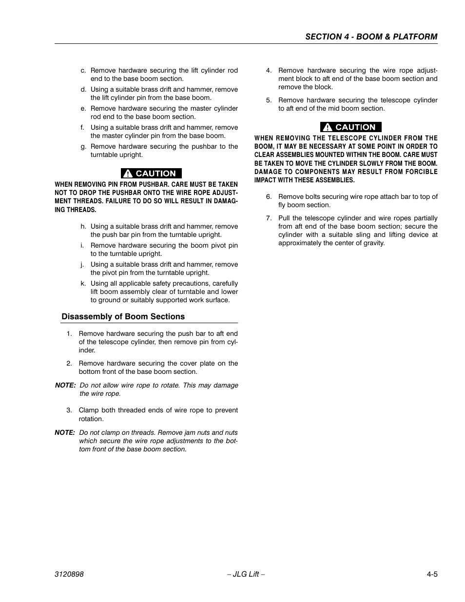 Disassembly of boom sections, Disassembly of boom sections -5 | JLG 600SC_660SJC Service Manual User Manual | Page 45 / 186