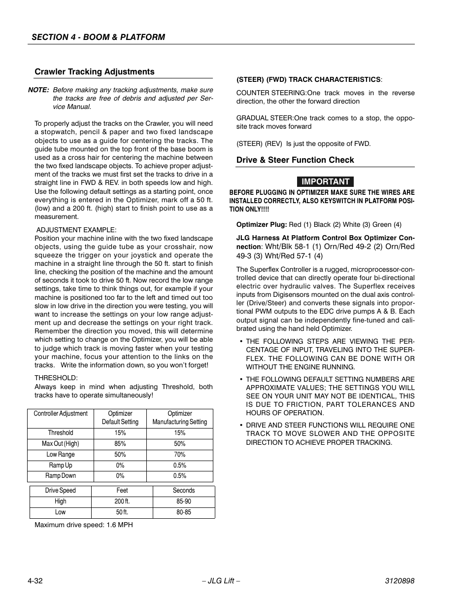 Crawler tracking adjustments, Drive & steer function check | JLG 600SC_660SJC Service Manual User Manual | Page 72 / 186