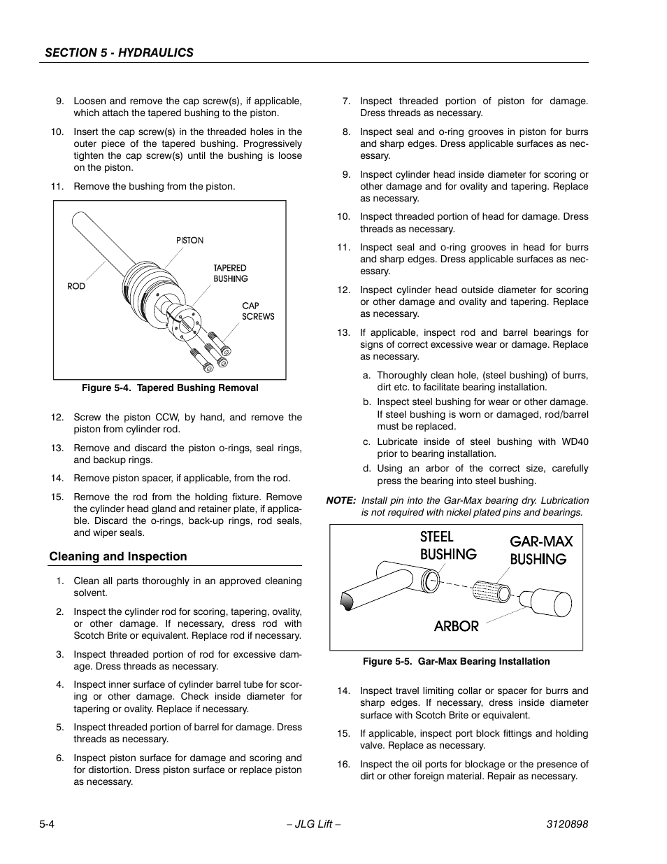 Cleaning and inspection, Cleaning and inspection -4, Tapered bushing removal -4 | Gar-max bearing installation -4 | JLG 600SC_660SJC Service Manual User Manual | Page 90 / 186