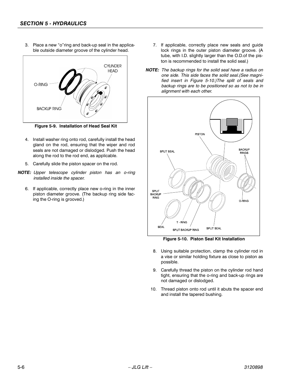 Installation of head seal kit -6, Piston seal kit installation -6 | JLG 600SC_660SJC Service Manual User Manual | Page 92 / 186