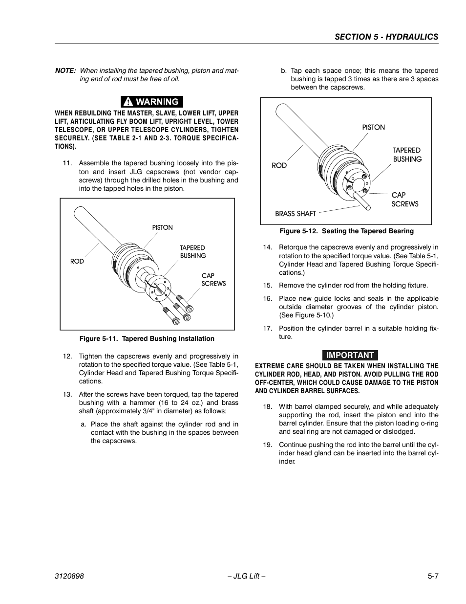 Tapered bushing installation -7, Seating the tapered bearing -7 | JLG 600SC_660SJC Service Manual User Manual | Page 93 / 186