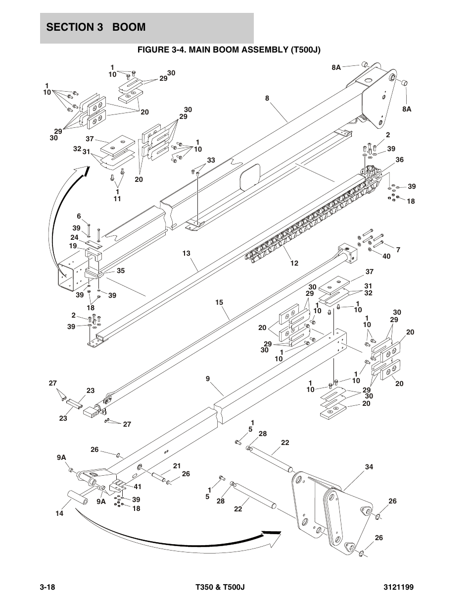 Figure 3-4. main boom assembly (t500j) | JLG T500J Parts Manual User Manual | Page 158 / 270