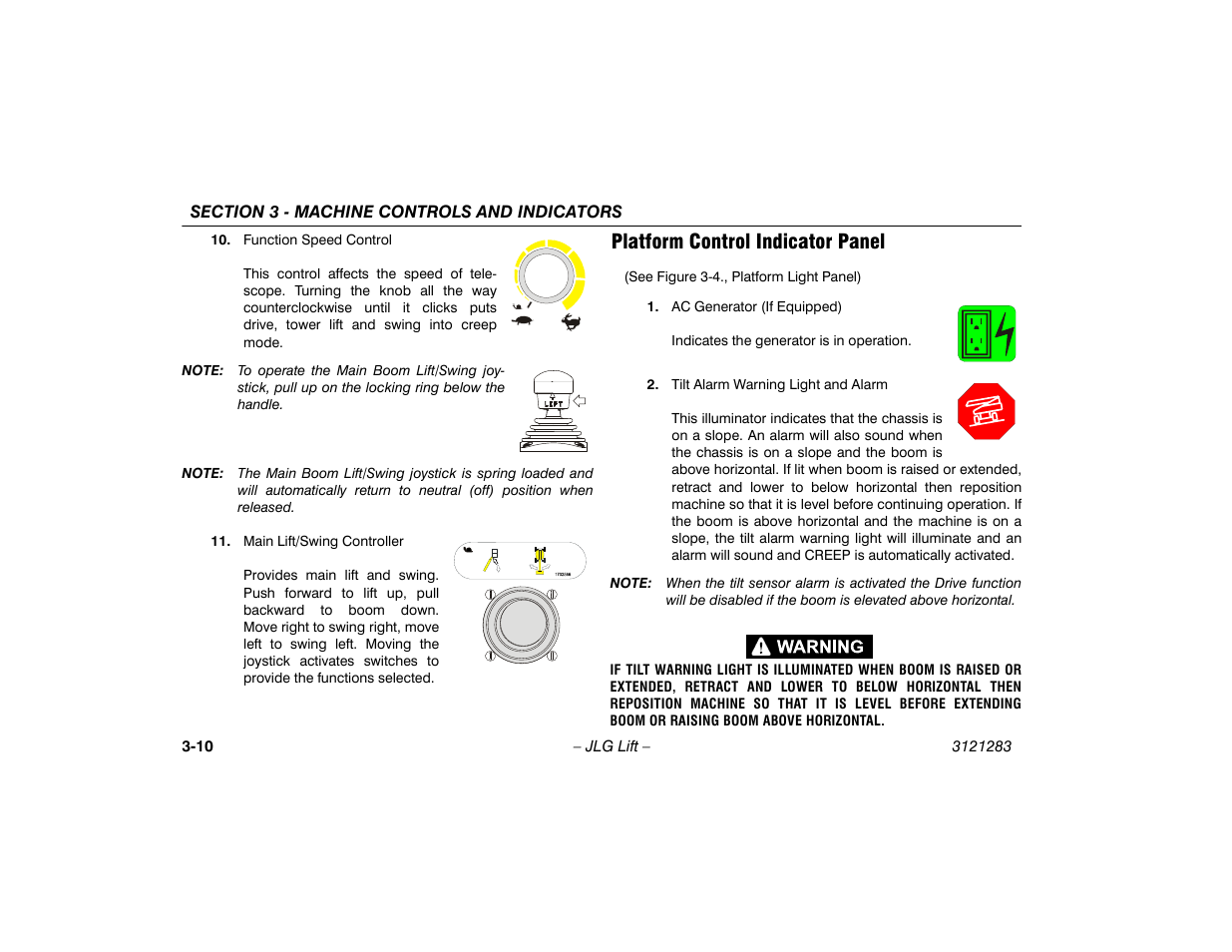 Platform control indicator panel, Platform control indicator panel -10 | JLG 18RS Operator Manual User Manual | Page 40 / 92