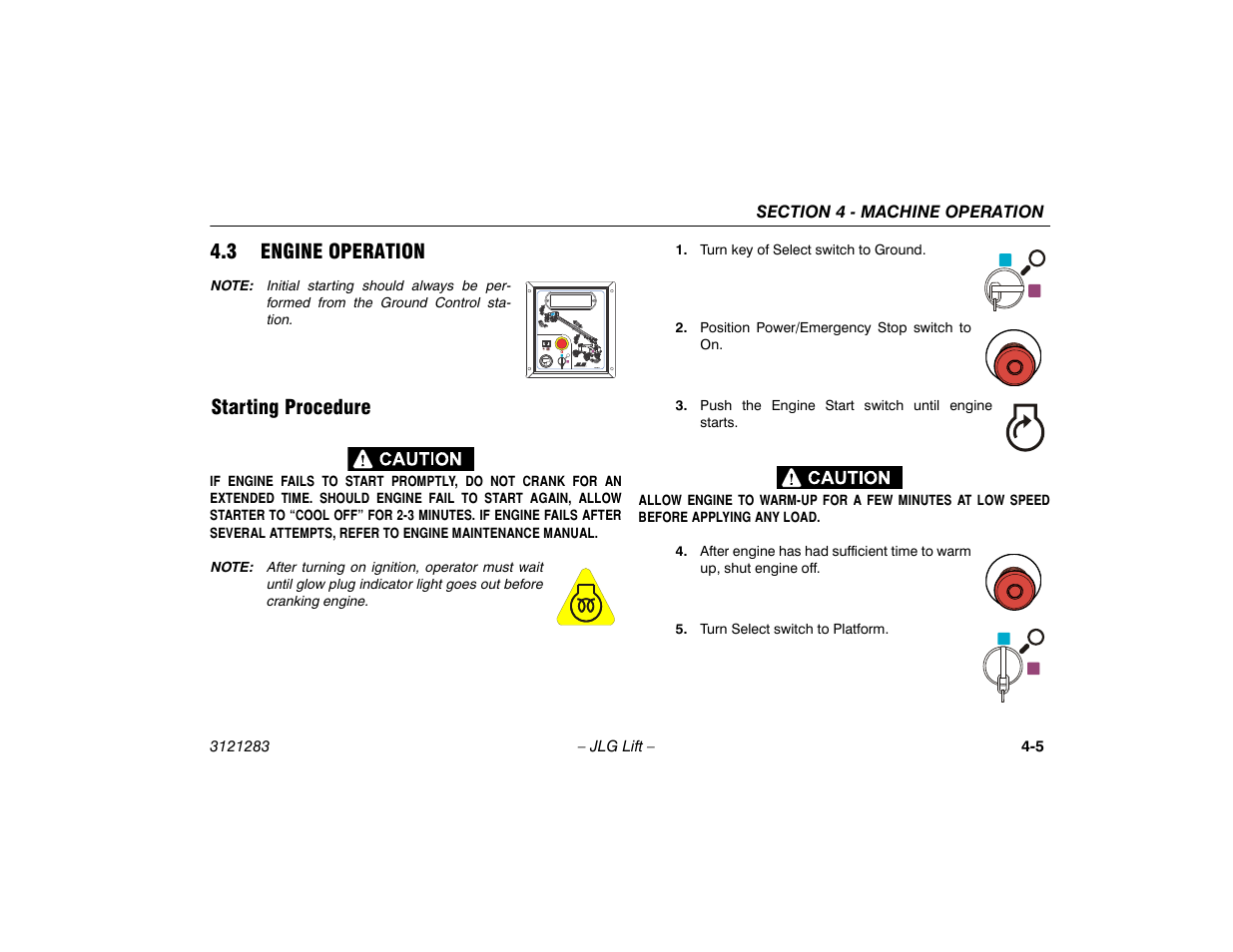 3 engine operation, Starting procedure, 3 engine operation -5 | Starting procedure -5 | JLG 18RS Operator Manual User Manual | Page 49 / 92