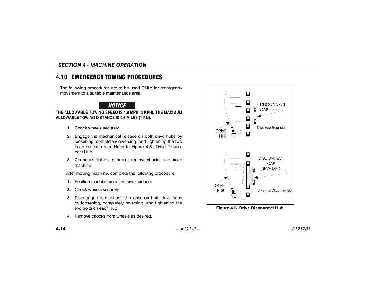 10 emergency towing procedures, 10 emergency towing procedures -14, Drive disconnect hub -14 | JLG 18RS Operator Manual User Manual | Page 58 / 92