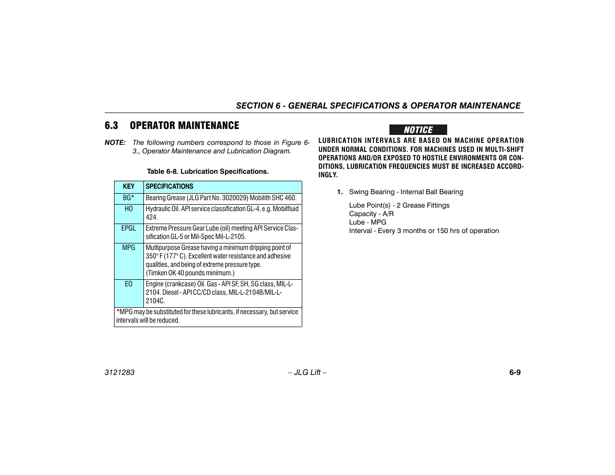 3 operator maintenance, 3 operator maintenance -9, Lubrication specifications -9 | JLG 18RS Operator Manual User Manual | Page 79 / 92