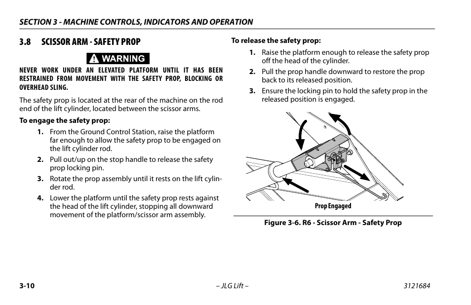 8 scissor arm - safety prop, Scissor arm - safety prop -10, R6 - scissor arm - safety prop -10 | JLG R6 User Manual | Page 42 / 92