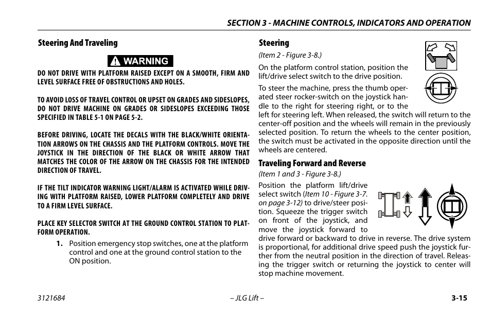 Steering and traveling, Steering, Traveling forward and reverse | JLG R6 User Manual | Page 47 / 92