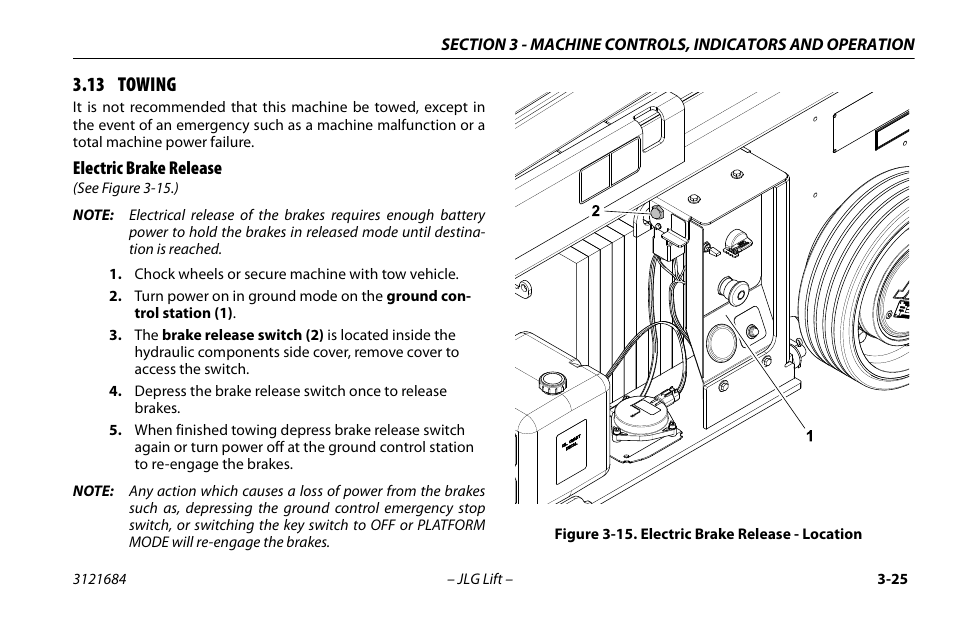 13 towing, Electric brake release, 13 towing -24 | Electric brake release -24, Electric brake release - location -24 | JLG R6 User Manual | Page 57 / 92