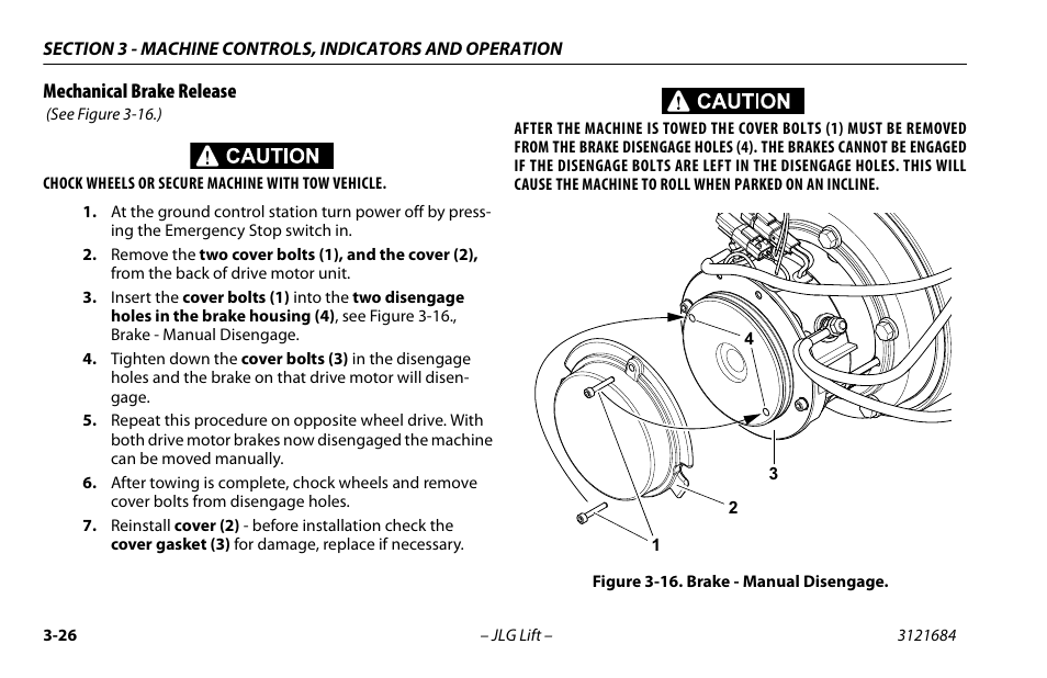 Mechanical brake release, Mechanical brake release -25, Brake - manual disengage -25 | JLG R6 User Manual | Page 58 / 92
