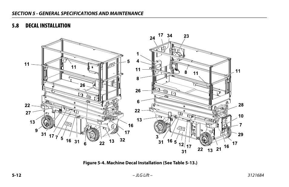 8 decal installation, Decal installation -12, Machine decal installation -12 | Section 5.8, decal instal- lation) | JLG R6 User Manual | Page 72 / 92