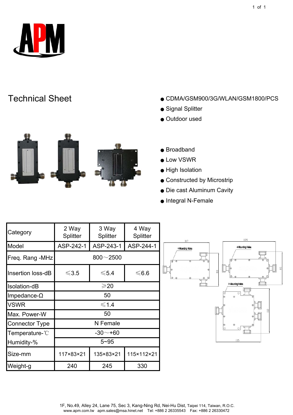 APM ASP-244-1 User Manual | 1 page