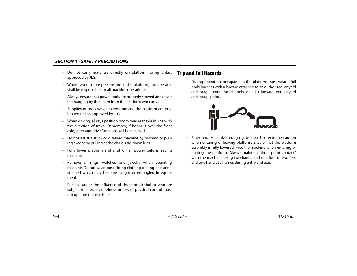 Trip and fall hazards, Trip and fall hazards -4 | JLG 740AJ ANSI Operator Manual User Manual | Page 16 / 130