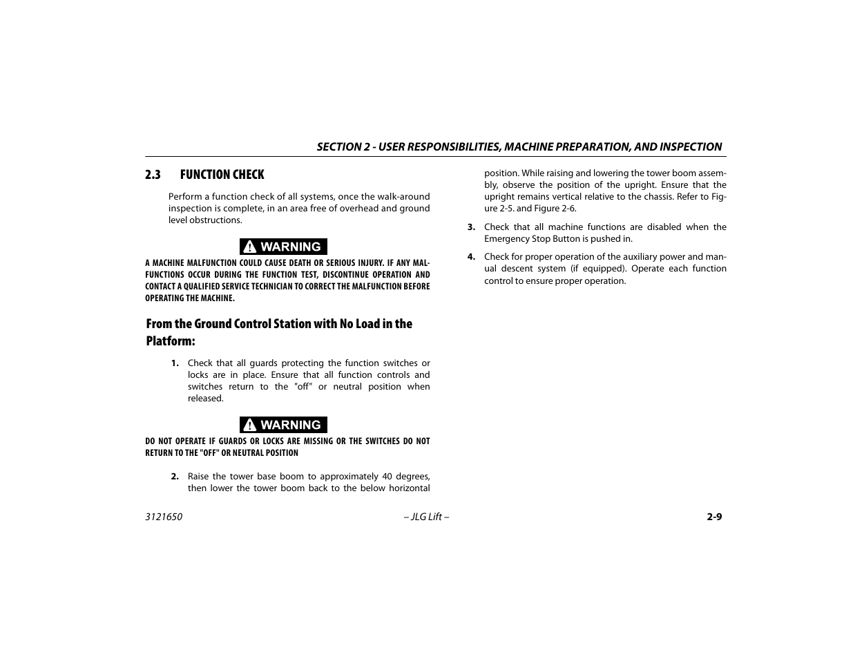 3 function check, Function check -9 | JLG 740AJ ANSI Operator Manual User Manual | Page 35 / 130