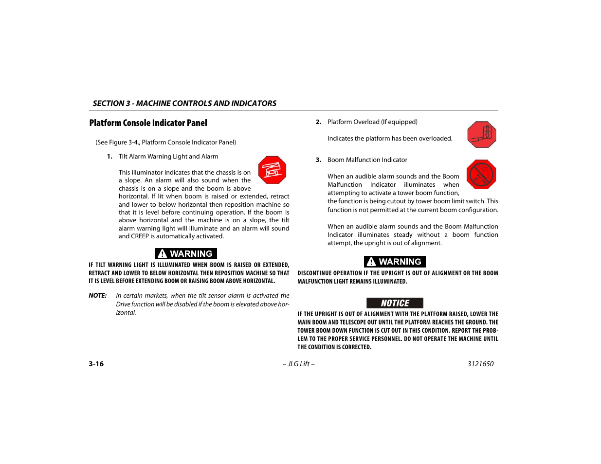 Platform console indicator panel, Platform console indicator panel -16 | JLG 740AJ ANSI Operator Manual User Manual | Page 62 / 130