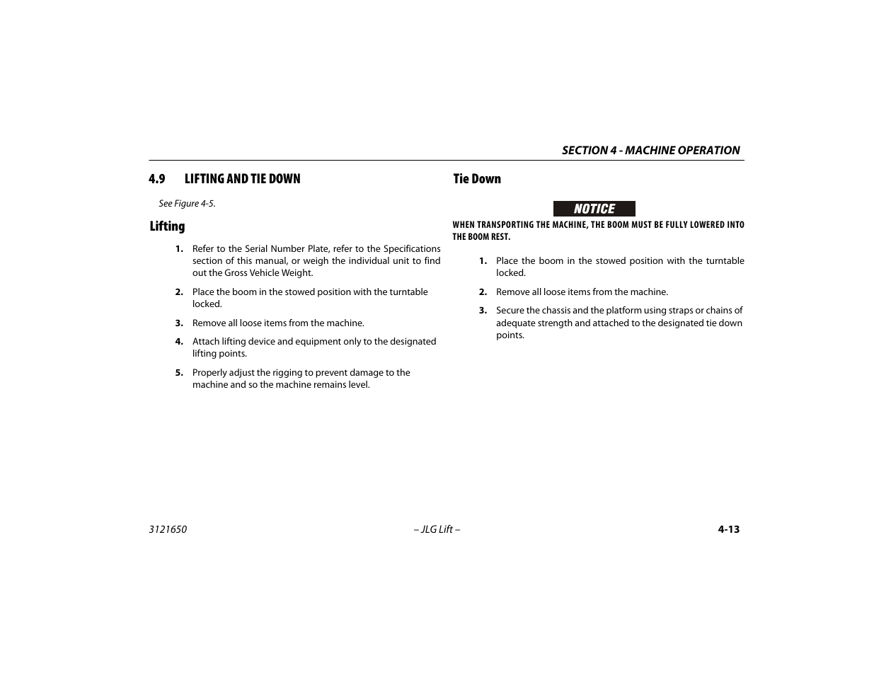 9 lifting and tie down, Lifting, Tie down | Lifting and tie down -13, Lifting -13 tie down -13 | JLG 740AJ ANSI Operator Manual User Manual | Page 79 / 130