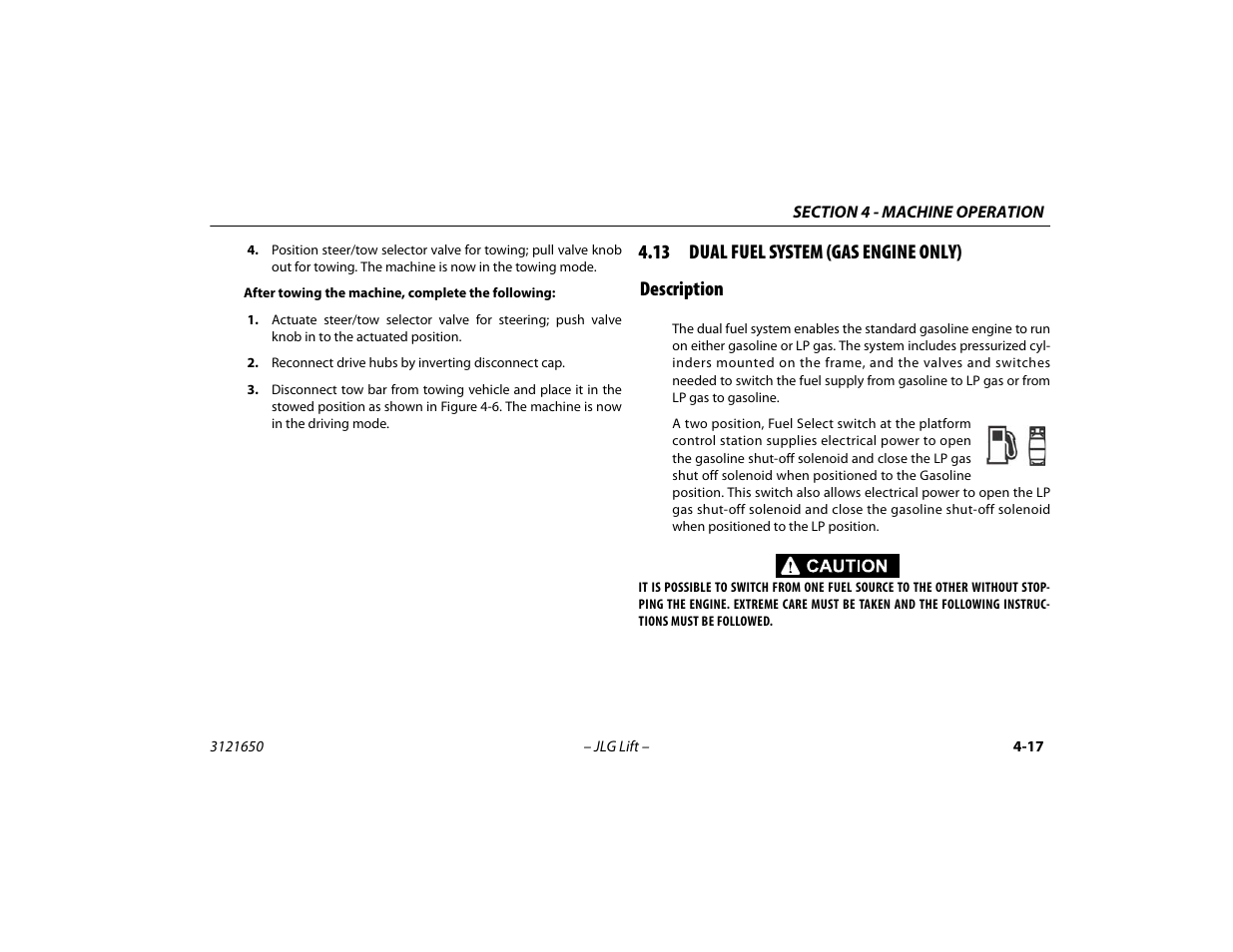 13 dual fuel system (gas engine only), Description, 13 dual fuel system (gas engine only) -17 | Description -17, 13 dual fuel system (gas engine only) description | JLG 740AJ ANSI Operator Manual User Manual | Page 83 / 130