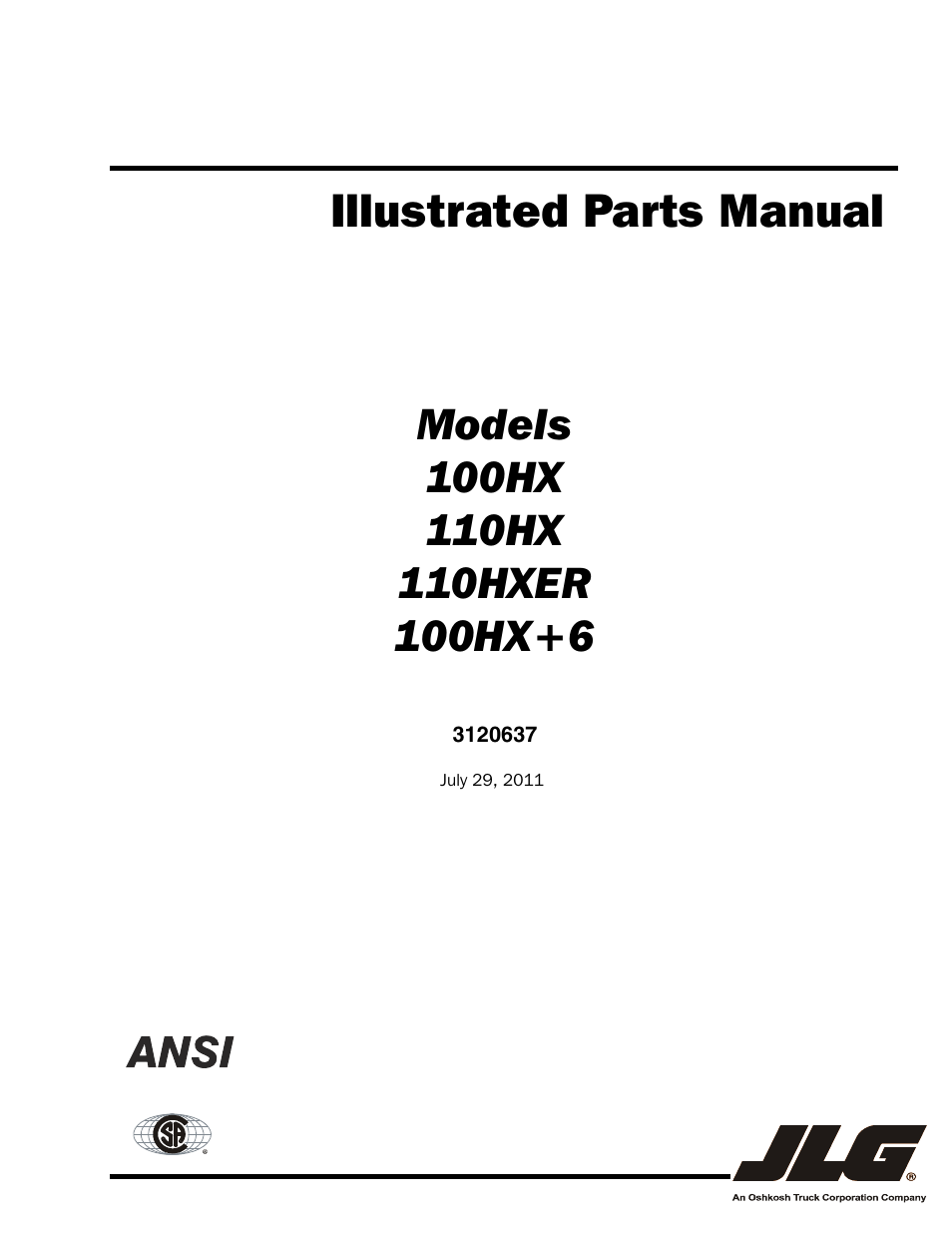 JLG 110HXER ANSI Parts Manual User Manual | 354 pages