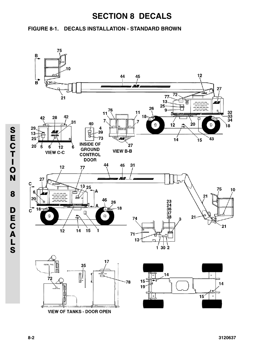 Figure 8-1. decals installation - standard brown | JLG 110HXER ANSI Parts Manual User Manual | Page 332 / 354