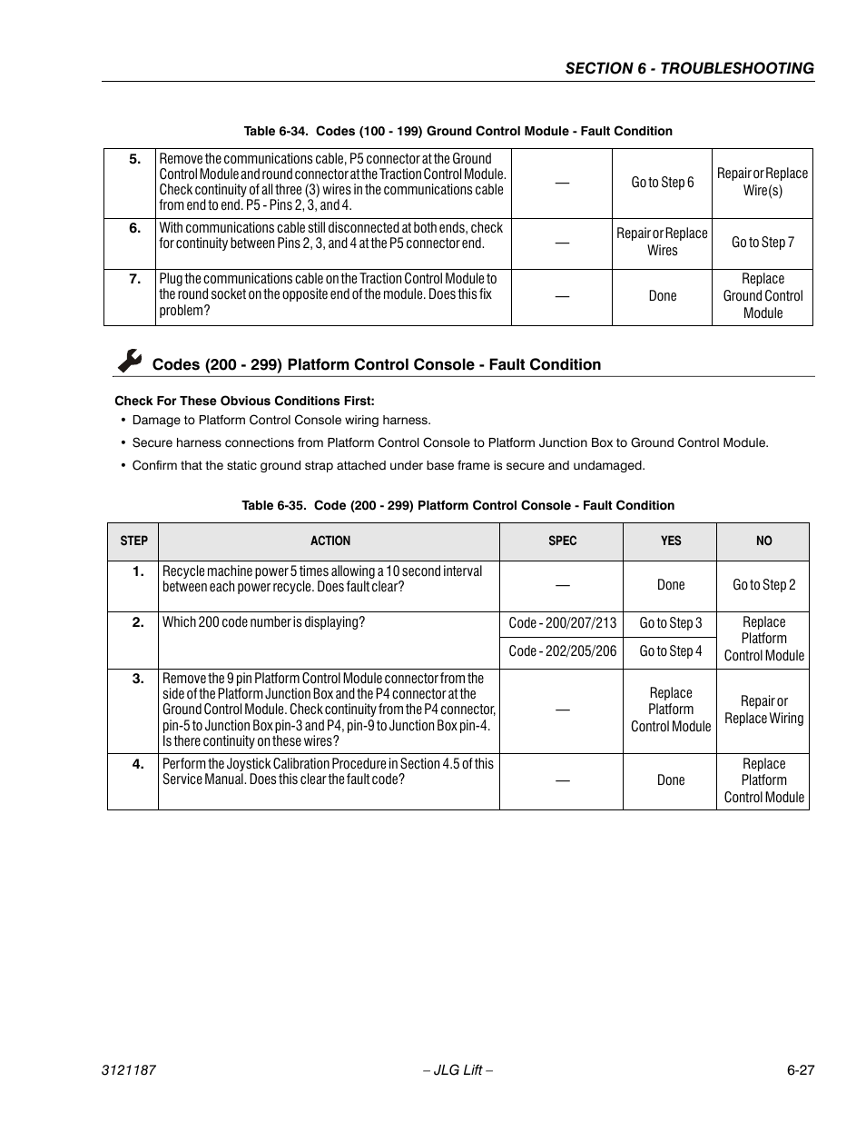 See table 6-35, Ge 6-27 | JLG SSV10 Service Manual User Manual | Page 119 / 136