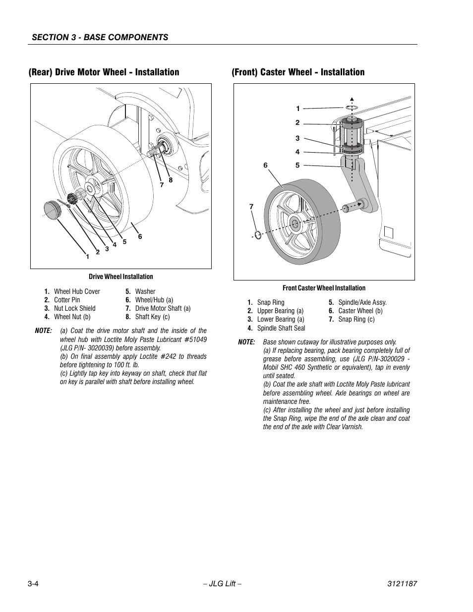 Rear) drive motor wheel - installation, Front) caster wheel - installation | JLG SSV10 Service Manual User Manual | Page 32 / 136