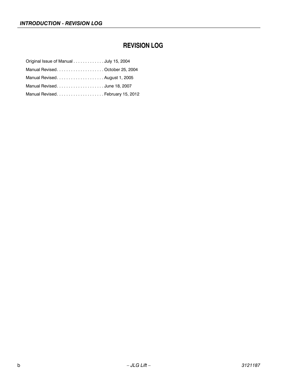 Revision log | JLG SSV10 Service Manual User Manual | Page 4 / 136