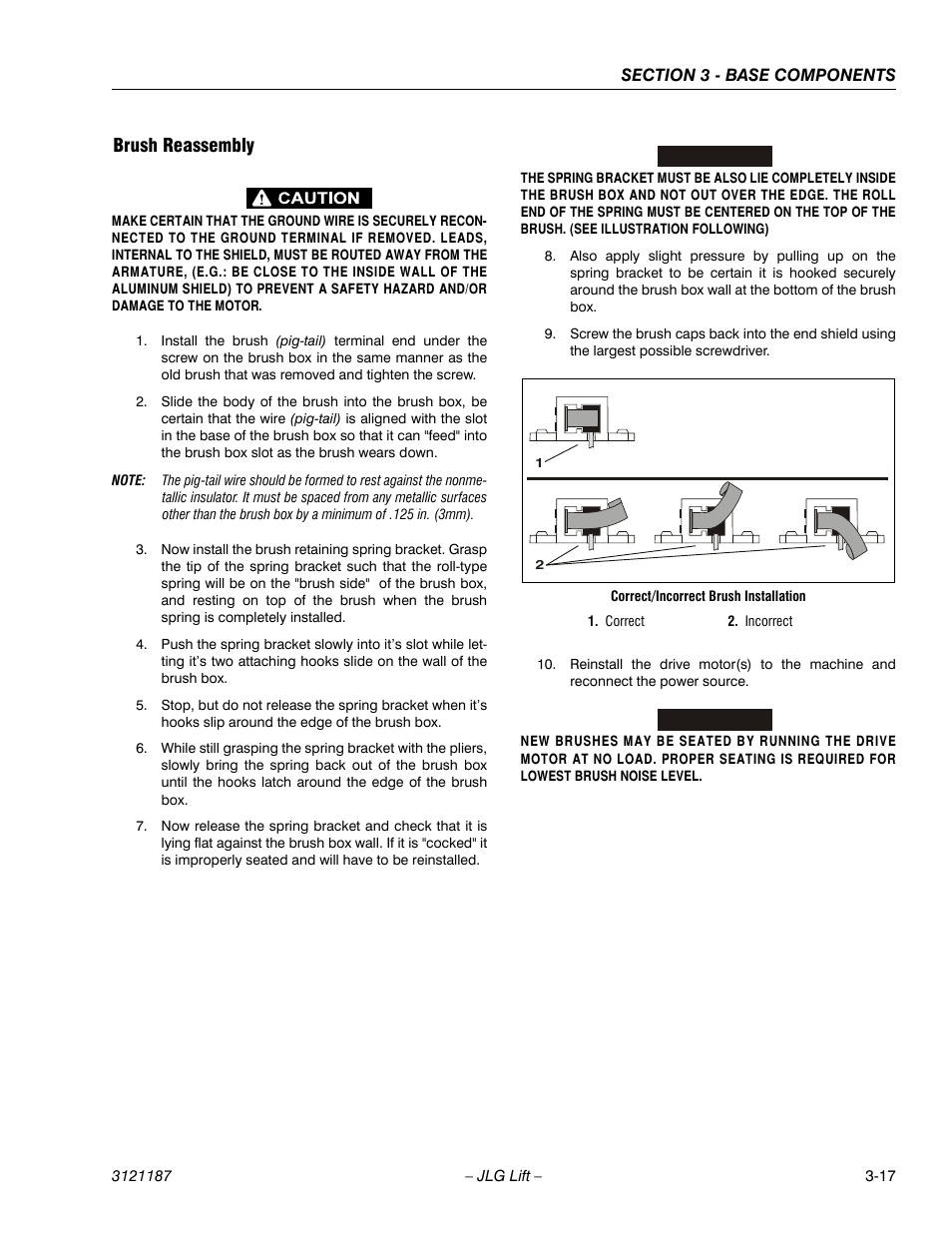 Brush reassembly, Brush reassembly -17 | JLG SSV10 Service Manual User Manual | Page 45 / 136